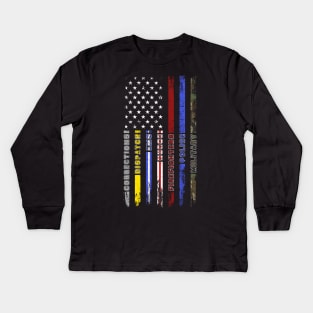 First Responders Hero Flag Nurse EMS Police Fire Kids Long Sleeve T-Shirt